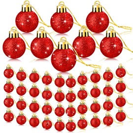 Sumind 48 Pcs Christmas Mini Balls Ornaments Miniature Glitter Balls Xmas Tree Small Hanging Decorations Pendants for Holiday Party Wedding DIY Craft Home Decor (Red,1 Inch)
