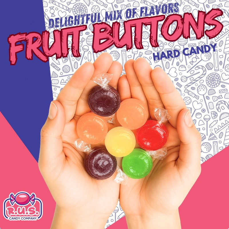 Assorted Fruit Button Hard Candy – About 75 Individually Wrapped