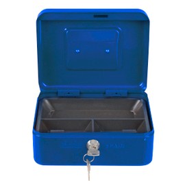 Amig - Steel Cash Register | Secure Nickel Plated Key Lock | Portable with Carry Handle | Efficient Coin Organization | Ideal for Home, Office, Travel, Blue, Alloyed Steel, 200 x 160 x 70 mm