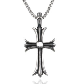 Silver KYASYA 316L Men's Necklace, Cross Pendant, Cross Necklace, Chain, Stainless Steel, No Gemstone