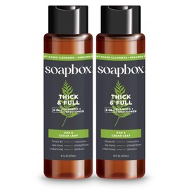 Soapbox- El champú y acondicionador 2 en 1 THICK  está diseñado para hombres que desean un cabello más saludable, más fuerte y con más volumen.