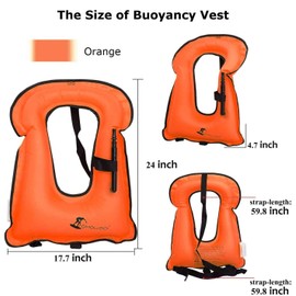 OMOUBOI Snorkel Vest for Adults Swim Vests Inflatable Snorkeling Jackets for Diving, Snorkeling, Swimming Safety (Suitable for 100-220 lbs) (Orange)