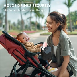 Navaris Cup Holder for Pram - Universal for Baby Pushchair, Buggy, Wheelchair, Stroller - 2-in-1 Accessory with Holders for Parent Coffee or Water and Phone