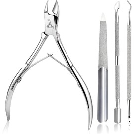 ARMIZ 4 Set Cuticle Pusher and Cuticle Nipper, Professional Cuticle Remover Tool Set, Multi-Purpose Stainless Steel Cuticle Clippers for Manicure and Pedicure