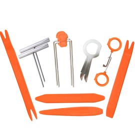 Lubgitsr 12 Pcs Auto Trim Removal Tool, Auto Door Clip Panel Trim Removal Tool Kits Stereo Radio Interior Light Repair Tool Kit for Car Radio Stereo Door Audio Panel Trim, Orange