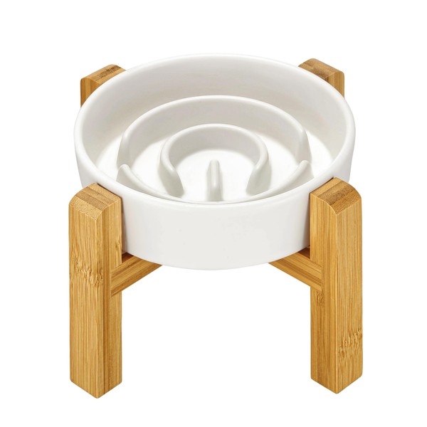 MOPANG Ceramic Slow Feeder Dog Bowls Elevated for Small Breed,