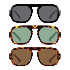 YDAOWKN Trendy Square Aviator Sunglasses for Women Men Retro Flat Top Frame Single Bridge Sun Glasses Vintage Shades