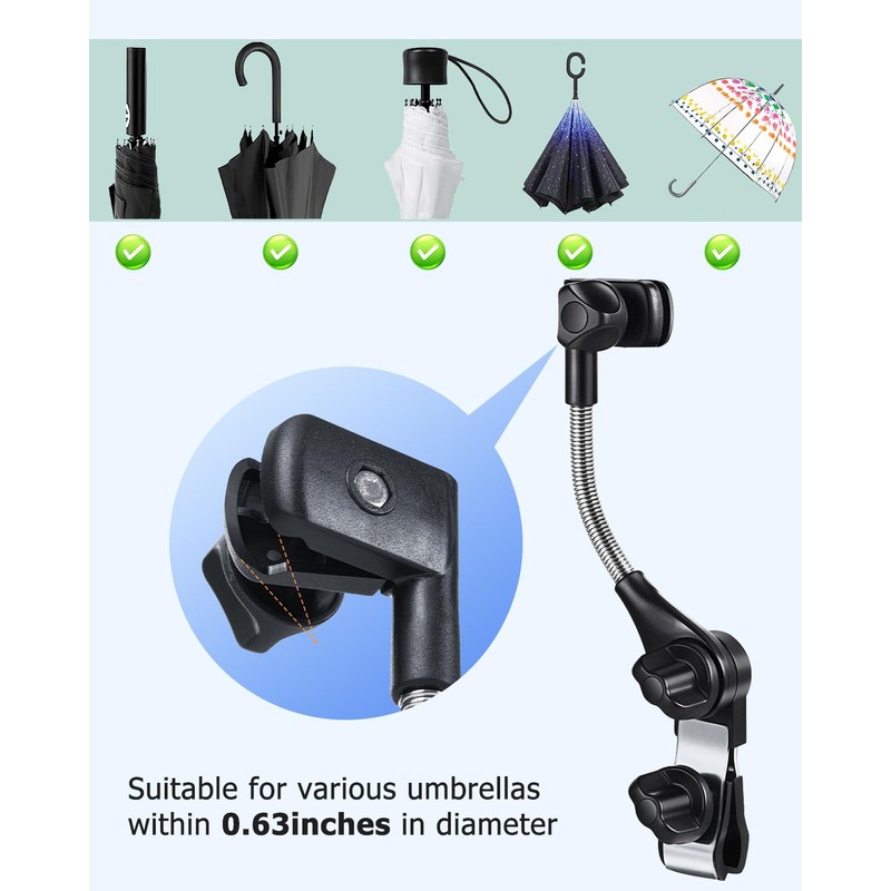OATSBASF Umbrella Mount for Stroller, Adjustable Angle Golf Push Cart