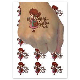 Shhh Coffee First Girl Cafe Drink Temporary Tattoo Water Resistant Fake Body Art Set Collection - 15 2" Tattoos (1 Sheet)