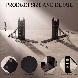 Zckjnoi London Bridge Metal Bookends for Shelves, Black, 1 Pair