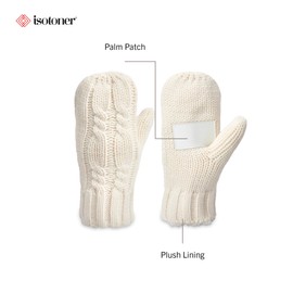 isotoner Women's Chunky Cable Knit Cold Weather Mittens with Warm, Soft Lining