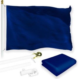 UD_G128 Combo Pack: 6 Feet Tangle Free Spinning Flagpole (White) Solid Blue Flag 3x5 ft Printed 150D Brass Grommets (Flag Includ