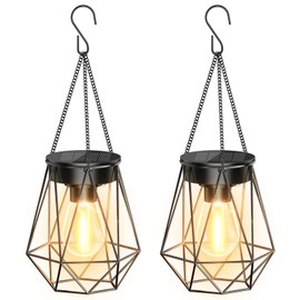 RECHOO Solar Lights Outdoor Garden, 2 Pack Hanging Solar Garden Lanterns, Metal Warm White Waterproof Solar Garden Ornaments Outdoor Lantern Lights for Decoration Garden Pathway Patio