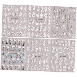 FOMIYES 6sheets Embossed Floral Nail Art Decals Easy Application Flower Stickers for Nail Designs Beautiful Art Supplies for Women