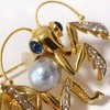 Women’s Pearl Mantis Brooch, Gold‑Tone Pave Zircon Insect Lapel Pin