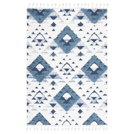 SAFAVIEH Moroccan Tassel Shag Collection Area Rug - 6'7" x 9'2", Blue & Ivory, Non-Shedding & Easy to Clean, Plush High-Low Texture, Ideal for Living Room, Bedroom, Dining Space (MTS688M)