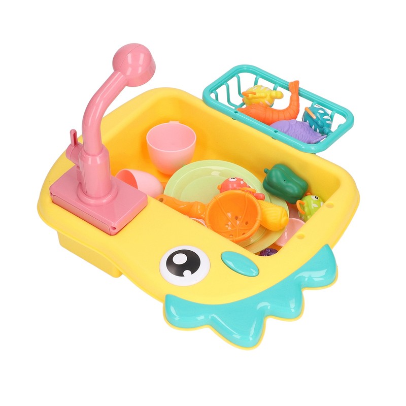 2 in 1 Play Kitchen Sink Toys with Running Water