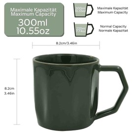 BIcoog Ceramic Cup Cover 2 Dark Green Ceramic Coffee Cups Tea Cups Office and Home Health Gifts Large Capacity 300 ml Surface Concave Diamond Shape