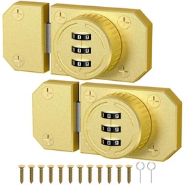 Cabinet Lock with Combination, 3-Digit Password Closet Door Lock, Zinc Alloy Mechanical Door Lock with Screws for One-Way Door, Cabinet, Barn Door, Drawer, Office File Cabinet (2, Gold)