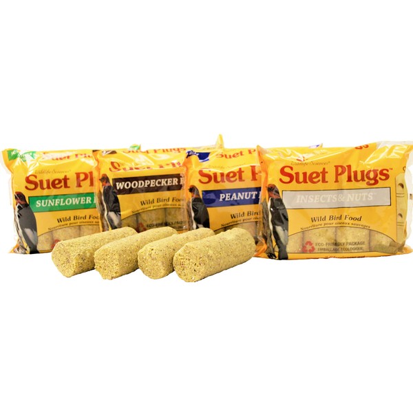 Wildlife Sciences Suet Plugs Variety 16 Pack, 4 Wrapped 4 Packs 12 Ounces Each