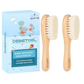 DEBETOOL DEBETOOL Baby Hair Brush, 2 Packs - Natural Wooden Brush with Premium Goat Bristle, Ideal for Newborns & Toddlers, Promotes Healthy Hair Growth, Prevents Scalp Irritation, Off-white