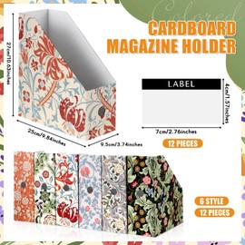 PerKoop 12 Pcs Magazine File Holder Foldable Decorative Cardboard Folders 6 Patterns Colored File Folders with Printable White Sticker Labels for School Office Home (Floral)