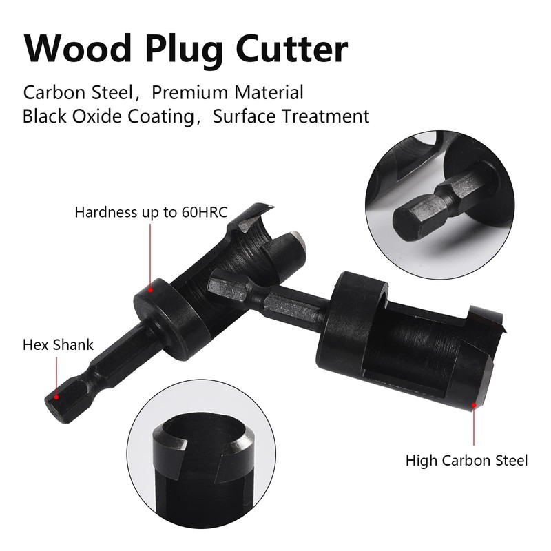 8 Pack Wood Plug Cutter Drill Bit Set 1/4 Inch