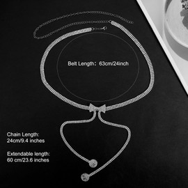 Quilax Rhinestone Belt for Women, Silver Waist Belt Thin Belts Fashion Chain Belts for wome, Glitter Crystal Chain Beltss for Formal Dress