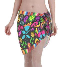 Mshutbna Short Sarong Beach Wrap Swimsuit Coverup for Women (Mexican Flower, One Size)