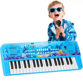 Upgraded 37 Keys Kids Piano Keyboard with Microphone Music Stand – Portable Musical Toys for Toddlers Ages 3 4 5 6 Boys Girls Birthday Gift - Blue