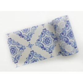 Blue and White Moroccan Ceramic Tile Pattern washi Tape. Extra Wide & Long roll. Use as Temporary Wall Border, for scrapbooks, Crafts and Decorating