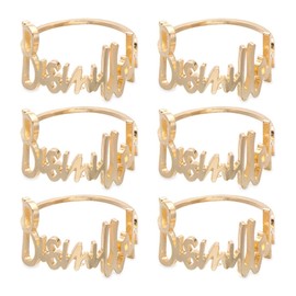 YODOOLTLY Napkin Rings- 6 Pcs Bismillah Letter Metal Napkin Ring Set Alphabet Napkin Buckles Holder Table Decor for Wedding, Party, Ramadan, Banquet (Gold), one-size