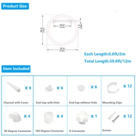 Laudert Round LED Channel 6 Pack 6.6FT/2Meter, 360 Degree LED Diffuser Tube Aluminum Profile for Living Room Bedroom Bathroom Stairs