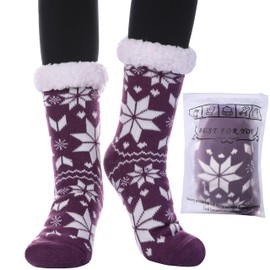 Dosoni Womens Slipper Fuzzy Socks Non Slip Winter Warm Soft Fluffy Cozy Fleece Lining Home Socks Snowflake Purple