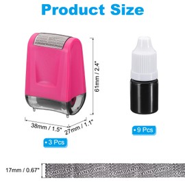 PATIKIL Identity Protection Roller Stamps, 3 Pieces 0.7 Inch Confidential Privacy ID Police Stamp Roller for Security ID Address with 9 Refills, Pink