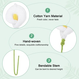 M METERXITY 2-Pack Crochet Flowers, Knitted Artificial Wool Calla Lily for Mother's Day/Wedding/Birthday/DIY Decor, Handmade Knitted Flowers [White]