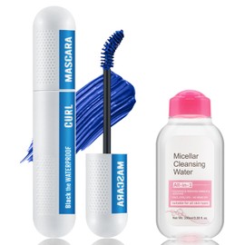 Apooliy Colourful set of mascara and make-up remover, dirt-proof black mascara, blue purple, long lasting, charming, voluminous