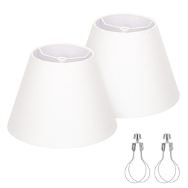 Small Lamp Shades Set of 2, 5.5" Top x 10" Bottom x 6.6" High, Small White Lamp Shades for Table Lamps, Fabric Lampshade Replacement for Bedside Lamp, Wall Sconces, Spider, Clip on Adapters Included
