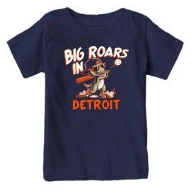 Big Roars in Detroit Kid's Dinosaur T-Shirt for Baseball Fans (Navy T-Shirt, 4T)