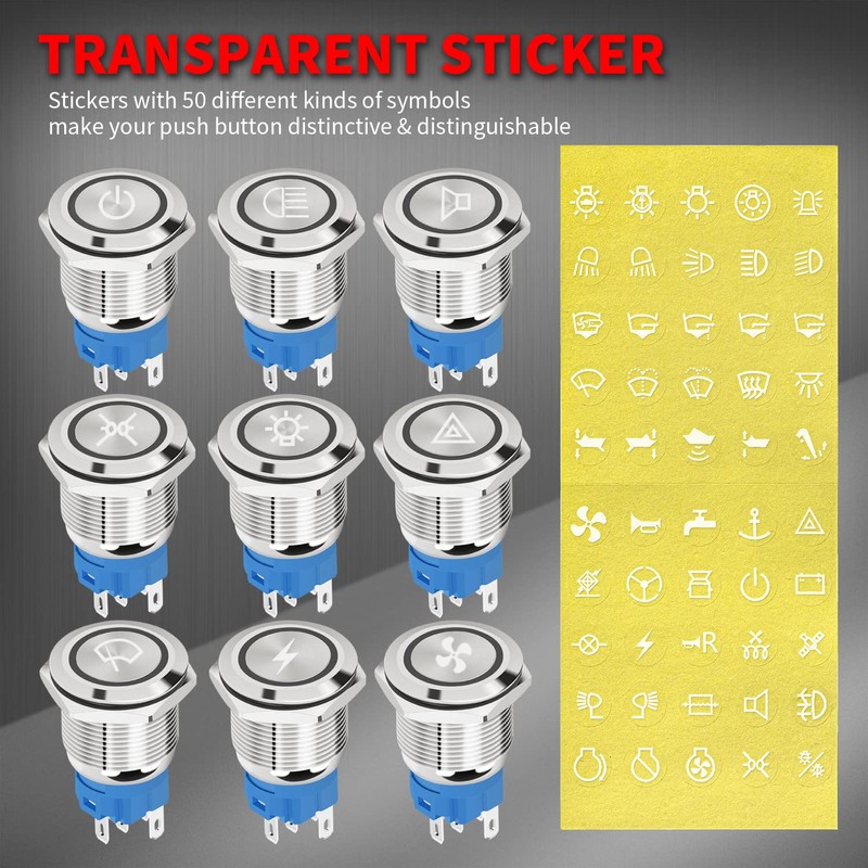 DaierTek 12V Latching Push Button Switch Marine Waterproof Round Blue