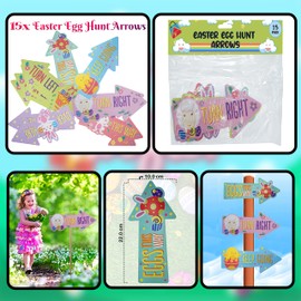 HOVUK Easter Hunt Arrows 50PCs, Easter Outdoor Decorations Garden Egg Game Fun Family Sign Maps Sheep Bunny Chick Carrot Egg Directions