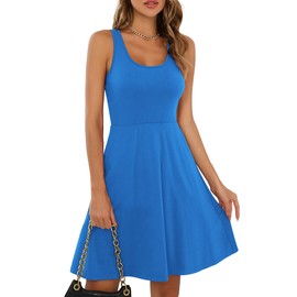 Missufe Women's Summer Dress Mini Dress Rockabilly Casual Dress Skater Dress Short Tank Dresses, blue