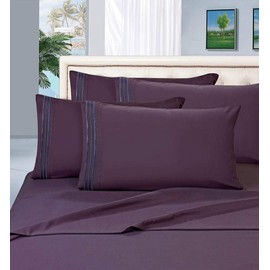 Elegant Comfort 2-Piece 1500 Thread Count Egyptian Quality Ultra Soft Wrinkle, Fade, Stain Resistant Pillowcases, King Size, Eggplant-Purple