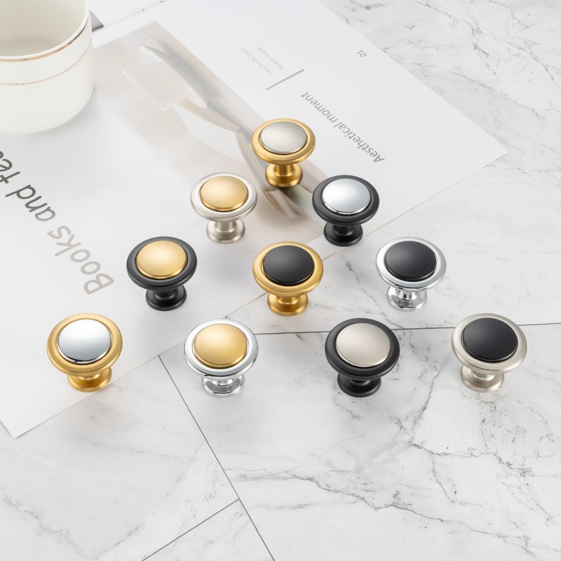 KOOFIZO Black and Chrome Cabinet Knobs, 10-Pack Round Cabinet Pulls