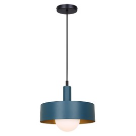 Canarm Daylon 60-Watt 1 Light Matte Blue and Black Pendant with Frosted Glass Shade for Living Areas, Kitchens and Dining Rooms