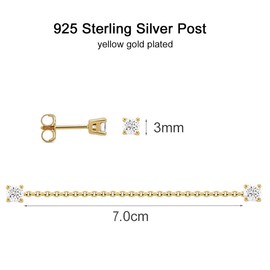 BRAYEG Two Hole Earrings Double Chain Stud Earrings 18K Gold Earrings for Women 3mm Cubic Zirconia 7cm Long Chain Double Stud