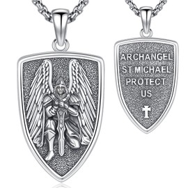 Saint Michael Necklace | Saint Christopher Necklace | Jesus Cross Pendant Chain Sterling Silver 925 Religious Amulet Jewellery for Men and Women, Sterling Silver