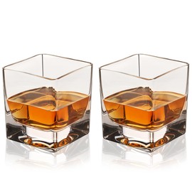 Viski Braque Rocks Short Glass Set - Old Fashioned Glass Square Drinking Glasses, Crystal Cocktail Glasses 10oz Set of 2