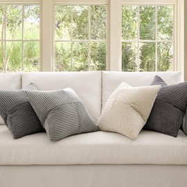 MIULEE Neutral Grey Decorative Throw Pillow Covers 20x20 Inch Set of 4 Modern Farmhouse Corduroy Cushion Cases Striped Patchwork Pillow Cases for Couch Sofa Bedroom Home Decor