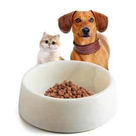 SAMAH White Marble Dog Bowl, Non-Slip Dog Food Water Bowl, Small Weighted Stone Dish, Natural Marble Heavy Pet Bowl, Easy to Clean, Gifts for Cat Lovers, Perfect Cat Dog Gifts, Holds 4 Cups(5 lbs)